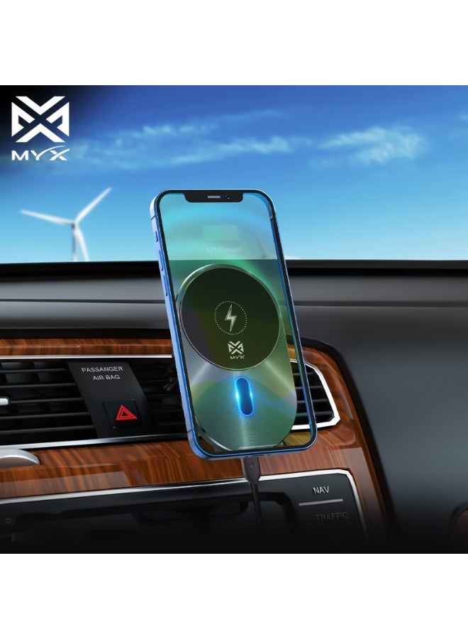 MYX Mag Drive Magnetic Wireless Fast Charging In-Car Phone Holder | 360° Rotate & Tilt | For iPhone 12 Series & Above - Image 4
